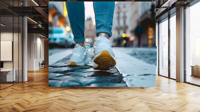 Man wears smart shoes with GPS tracking technology, featuring the code 00351 and cool design. Wall mural