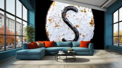 3D render capital letter S made of forged metal on the background fragment of a metal surface with cracked rust. Wall mural