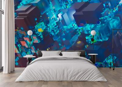 abstract image of cubes background in blue toned Wall mural