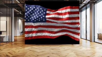 American flag waving in the wind isolated on black background. 3D Wall mural