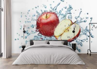 Apple in spray of water. Wall mural