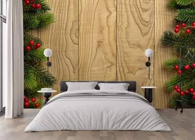 Christmas Vintage decoration border design over wooden background Wall mural