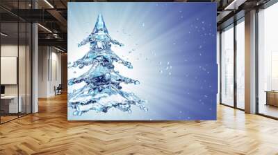 Christmas water splash tree on blue background Wall mural