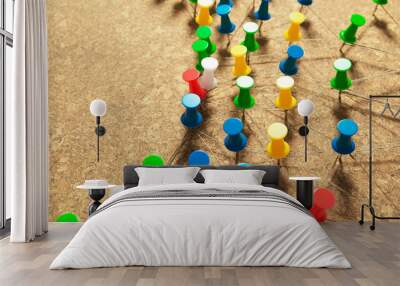 color pin with rope in network concept background cork board Wall mural