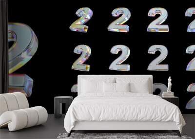 Glass number 2 on a black background. 3D render. Wall mural