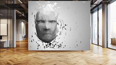 Human head, low poly style 3d vector wireframe object broken into different particles. Wall mural