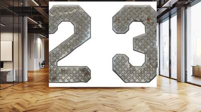 Set of numbers 2, 3 made of industrial metal on white background 3d Wall mural