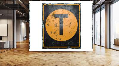 Set of public road sign orange and black color with a capital letters S, T, U in the center isolated on white background. 3d Wall mural