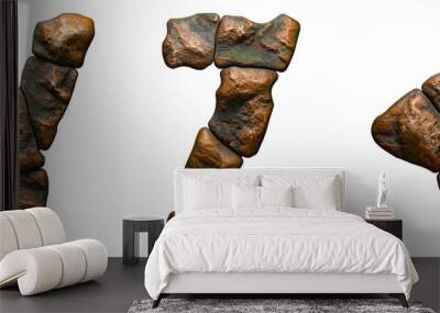 Set of rocky letters Y, Z, and symbol left angle bracket. Font of stone on white background. 3d Wall mural