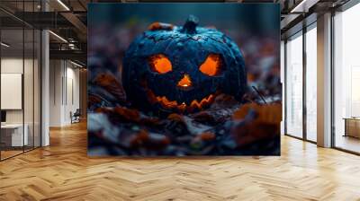 Halloween background with pumpkin , a spooky dark background with light bokeh Wall mural