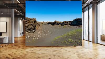 Eurasian plate with footbridge between two continents, Europa America in Iceland Wall mural