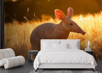 aardvark in sunset light captured with warm tones highlighting its fur and large ears Wall mural