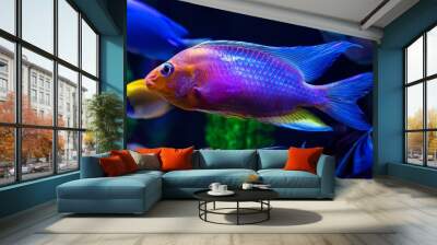 colorful neon fish in aquarium light Wall mural