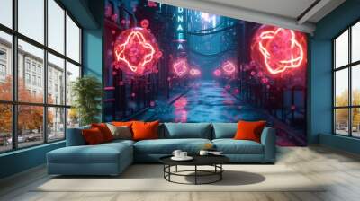 Neon Biohazard Chaos Wall mural