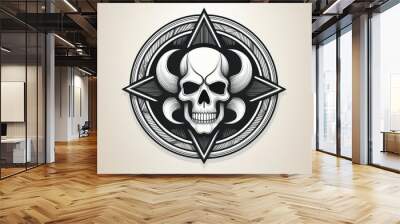 Eco-hazard emblem or contemporary linear representation. Linear illustration and emblem concept with strong contour. Monochrome flawless minimalist emblem on white backdrop. Wall mural