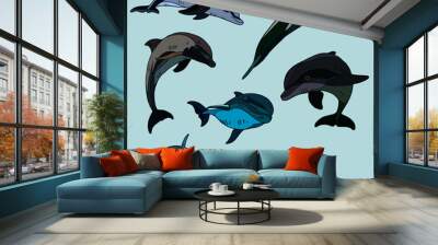 illustration vectorielle de dauphins marsouin nageant dans l'eau Wall mural