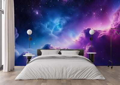 magenta to blue galactic cloud with stars space background image Wall mural