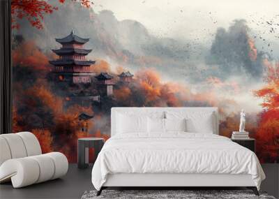 misty mountain landscape Wall mural