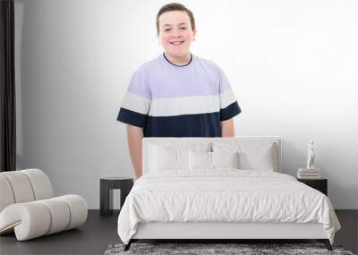 10 years cute Boy on studio white background Wall mural