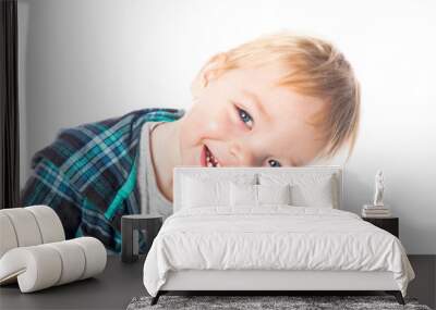 A Cute Little Boy Isolated on the White Background. Wall mural