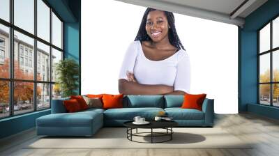 beautiful young african woman posing isolated over white Wall mural