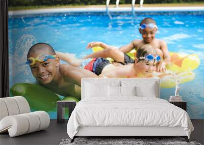 Children in outside swimming pool Wall mural