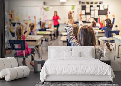 education and school concept little student girl studying at school Wall mural