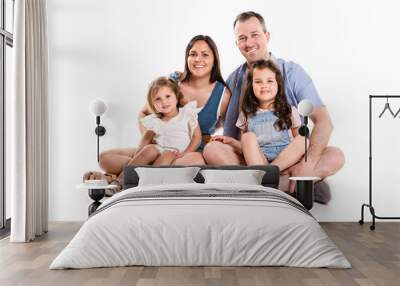 family with his two daughter girl on studio white background Wall mural