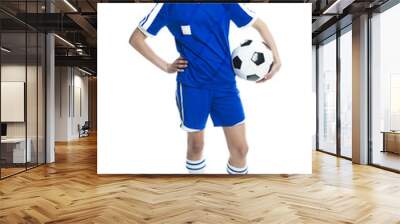 girl in sport wear with football isolated on white background Wall mural