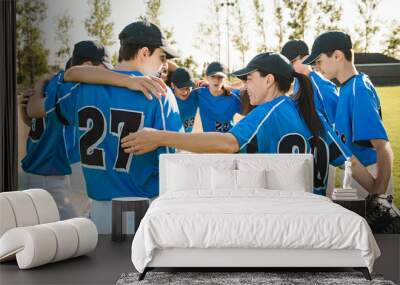 Group of baseball players standing together on the playground Wall mural