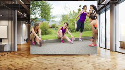 group of people enjoying in the fitness having fun running outside Wall mural