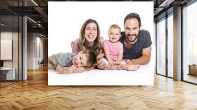 happy smiling family of four isolated on white background Wall mural