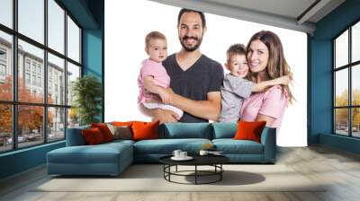 happy smiling family of four isolated on white background Wall mural