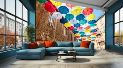 Lot of Umbrellas in Petit Champlain street Quebec city Wall mural