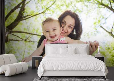 Mother and daughter in forest Wall mural