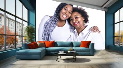 mother and her teenage daughter isolated on white Wall mural