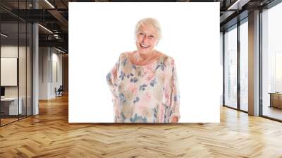 smiling retired senior woman looking at camera isolated on white background Wall mural