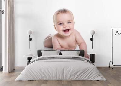 Sweet little girl on the floor of studio white background Wall mural