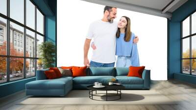 teen girl with monoparental father on studio white background Wall mural