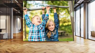 The Two young children having fun on the playground Wall mural