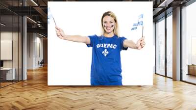 Woman celebrates the national holiday in studio white background Wall mural