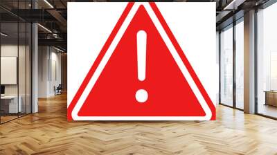 Warning triangle icon. Red caution warn in png. Warning sign with exclamation mark. Alert warn in triangle. Road sign alert. Wall mural