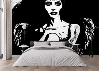 Angel of  the Damned /  Stylized black and white vector art   Wall mural