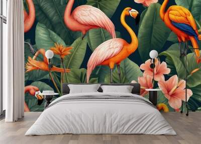 beautiful tropical wallpaper with leaves and toucan birds Wall mural