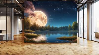 Colorful illustration of picturesque sunset landscape. Wall mural