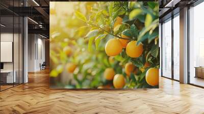 Ripe orange hanging on a tree Wall mural