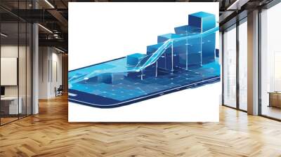 Abstract mobile phone and growth chart on smartphone screen. Stock market and finance concepts. Low poly wireframe vector illustration in futuristic light blue style on a technology background. Wall mural