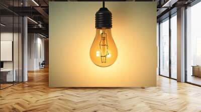 Glowing bulb. A conceptual image showcasing a light bulb as a metaphor for an innovative breakthrough and smart idea, symbolizing genius marketing strategy planning and creative thinking in business Wall mural