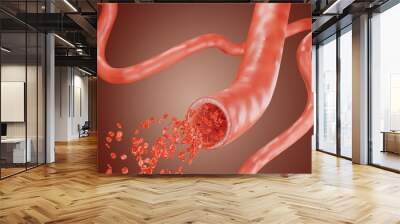 bursting blood vessel and red blood cells scattered in the white background 3d rendering Wall mural