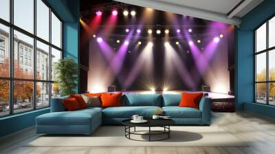 Realistic Illustration Of Bright Spotlight Illumination On A Stage Wall mural